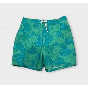 28 palms Board Shorts Mens 33 Blue Green Monstera Tropical Pocket Elastic Trunks
